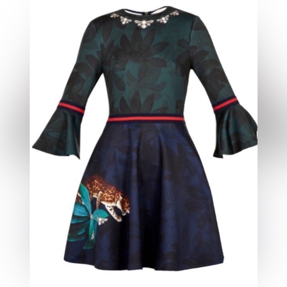 Ted Baker Dresses & Skirts - Ted Baker Dress with Leopard Detail in Dark Blue and Black